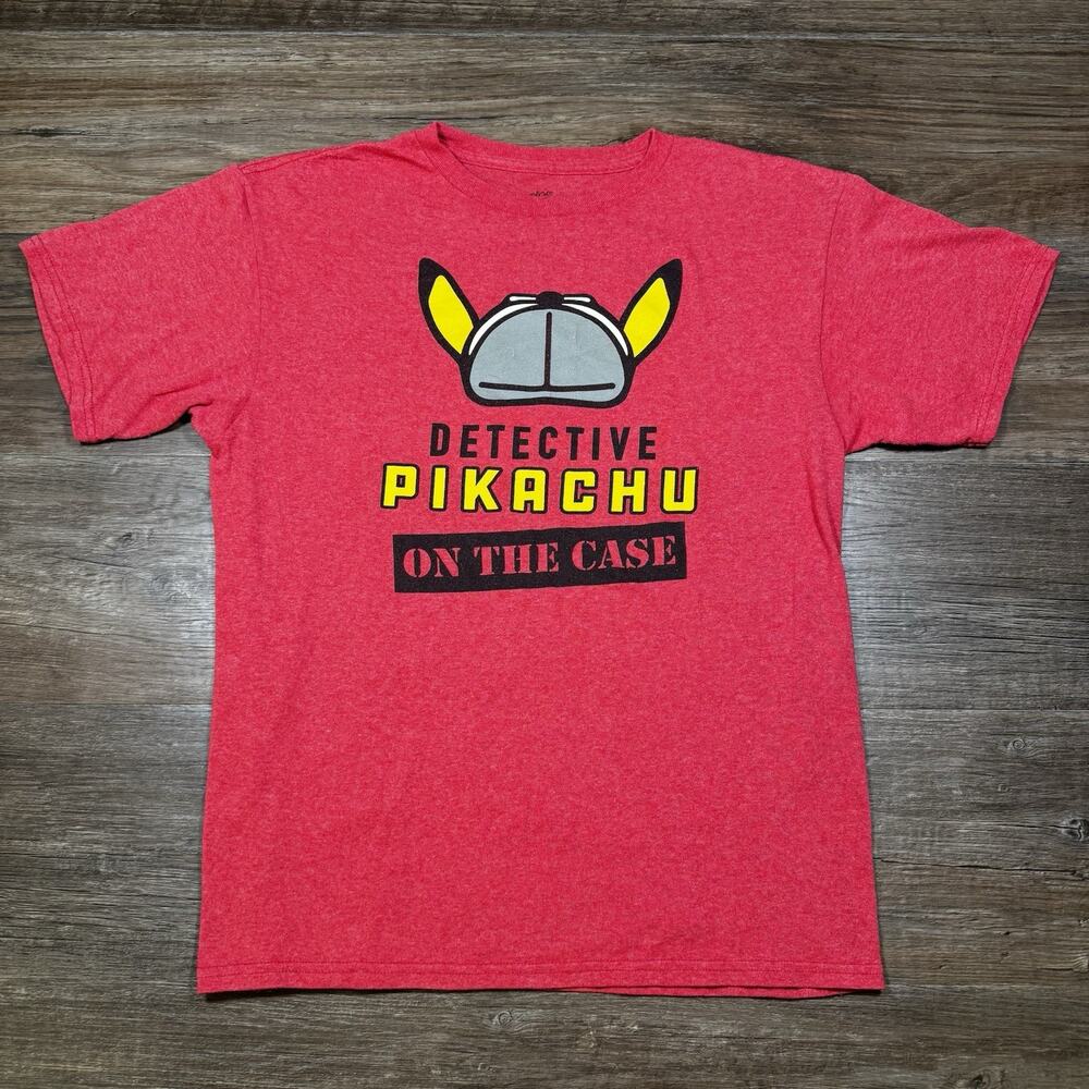 Pokemon Detective Pikachu Youth XL T-Shirt Red On The Case Graphic Tee 2019